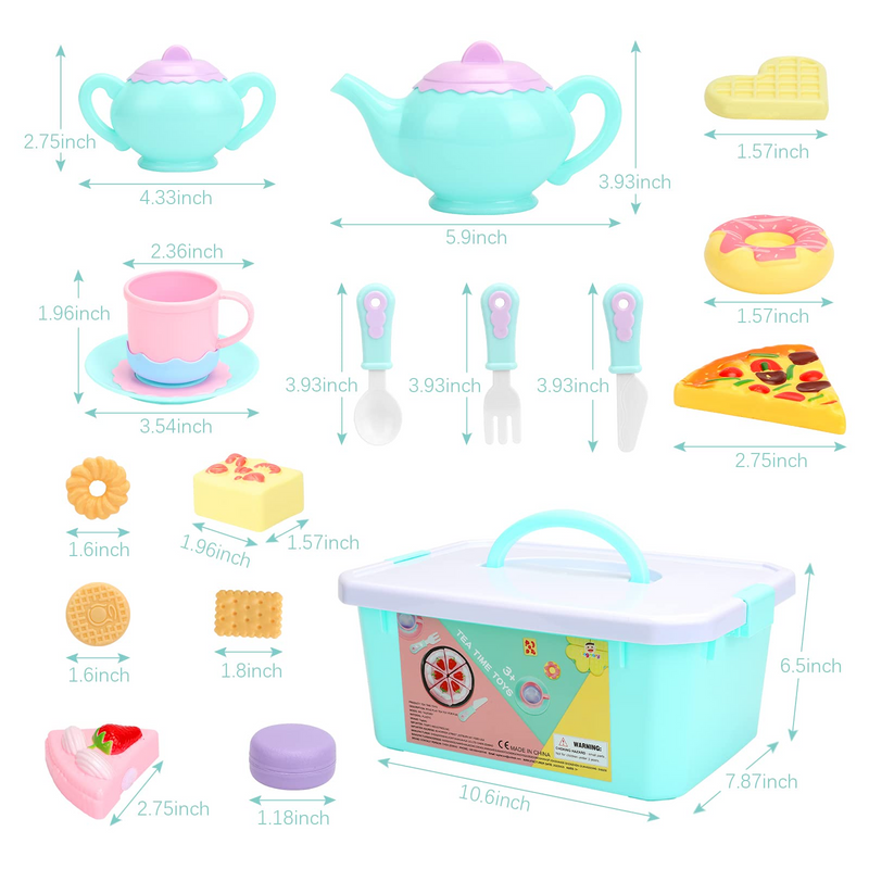 Toys Tea Set 52 Pieces Party Play Food for Kids,Princess Tea Time Toy Set Including Dessert,Cookies,Tea Party Accessories Toy for Toddlers,Boys Girls
